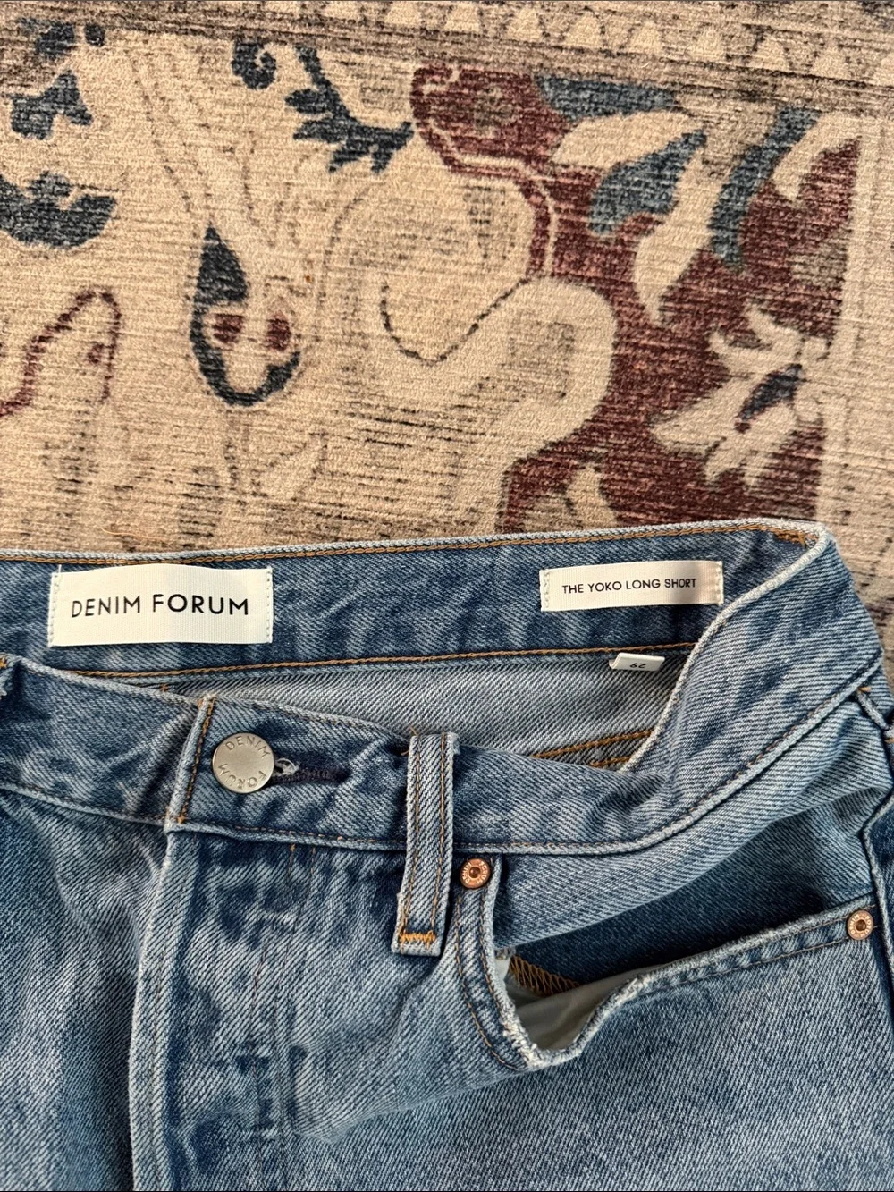 ARITZIA Denim Forum Light Blue Raw Hem Long Denim Shorts